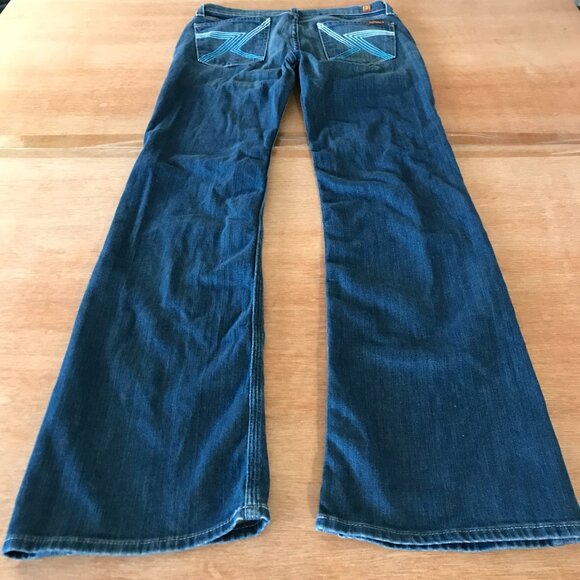 7 for All Mankind Flynt Flare Bootcut Jeans Women 14 Blue Low Rise Embroidered - Picture 3 of 16